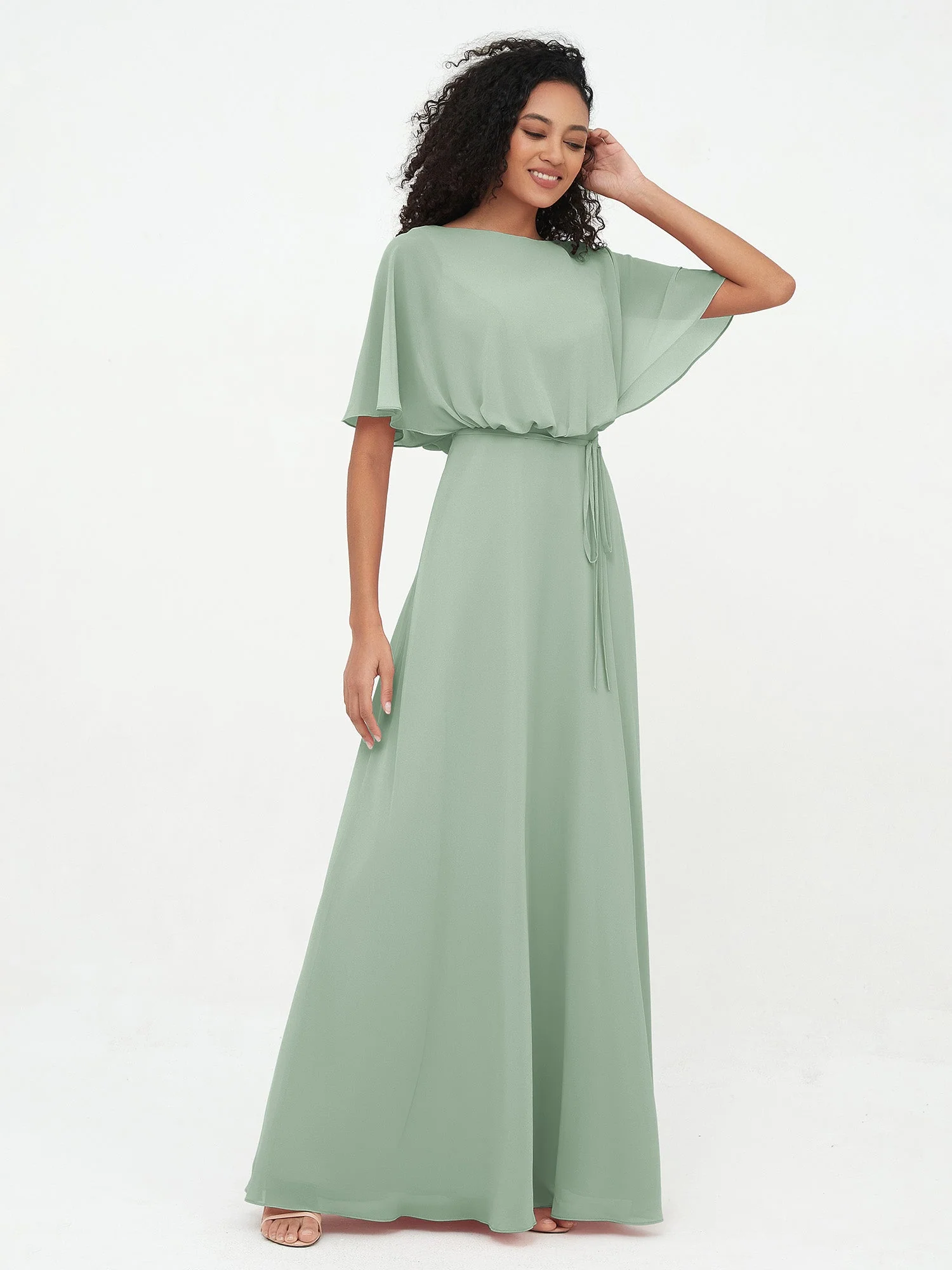 Warp Bodic Chiffon Long Dresses with Sash Bow Agave - Image 3