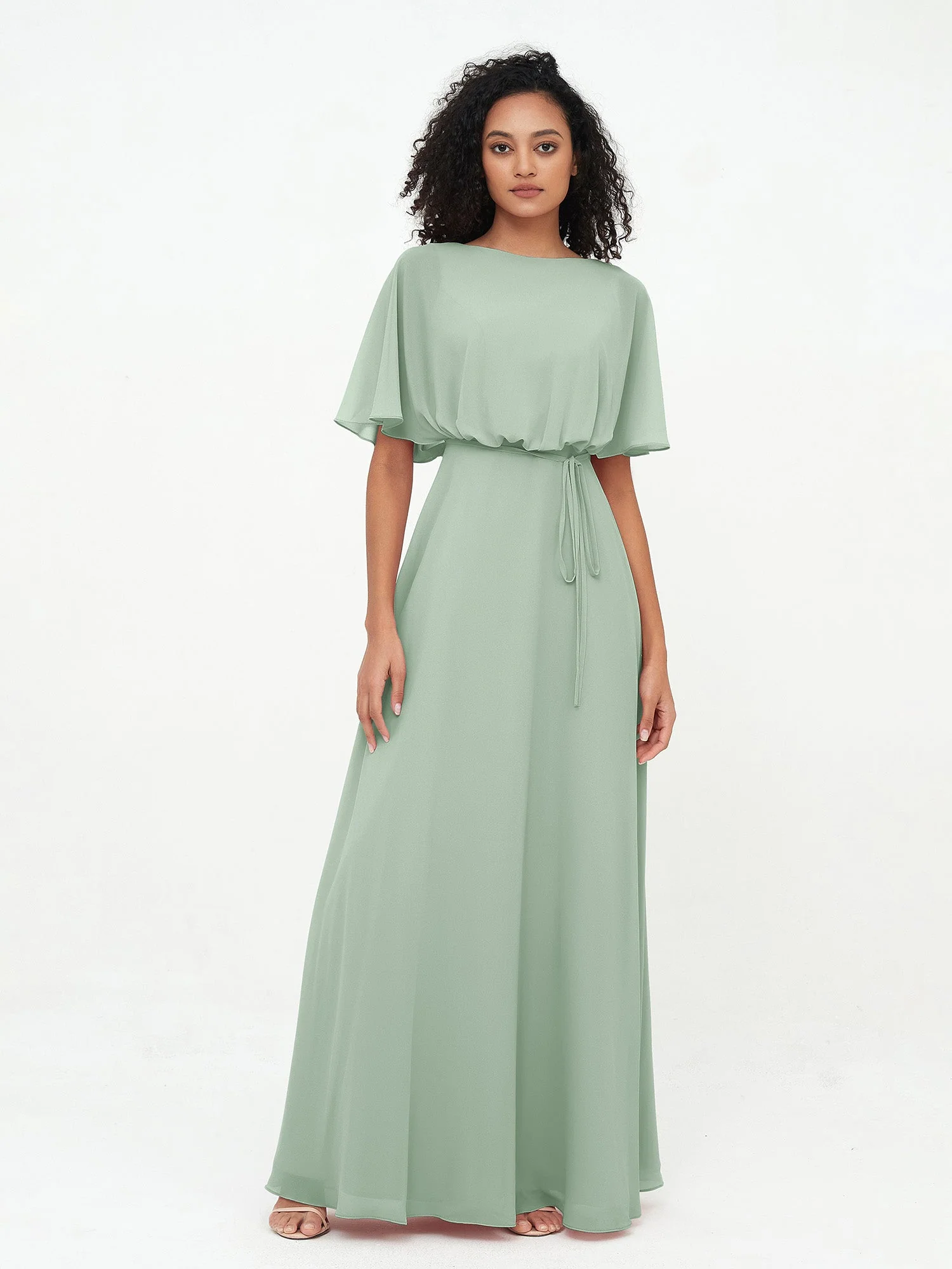 Warp Bodic Chiffon Long Dresses with Sash Bow Agave - Image 4