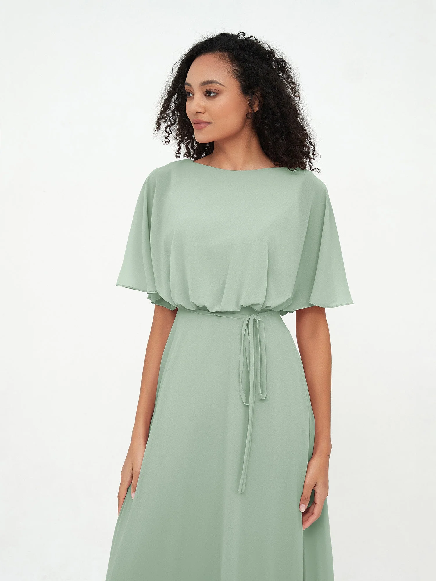 Warp Bodic Chiffon Long Dresses with Sash Bow Agave - Image 5